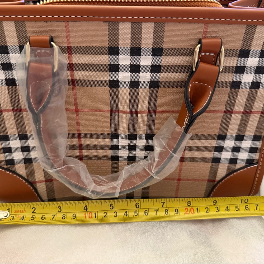 Plaid Handbag with Brown Accents